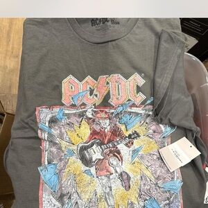 AC/DC Gray Graphic Short Sleeve Tee with Multicolor Band Print